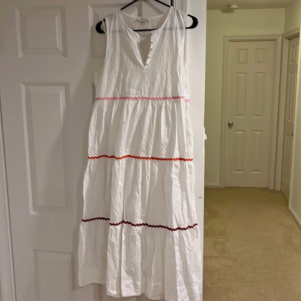 Maxi length white cotton Madewell dress with rickrack, size medium